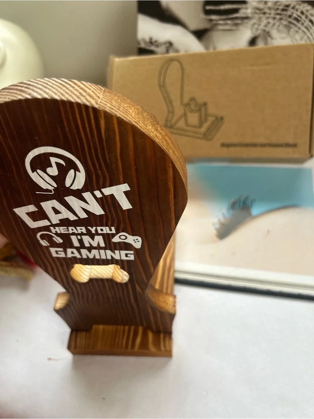 Wooden Gaming Controller Stand - Natural Brown